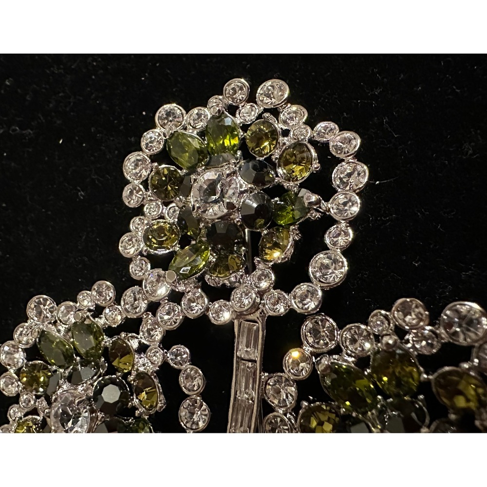 Nolan Miller‎ Glamour Collection Flower Brooch Green & Clear Crystal - Picture 5 of 6